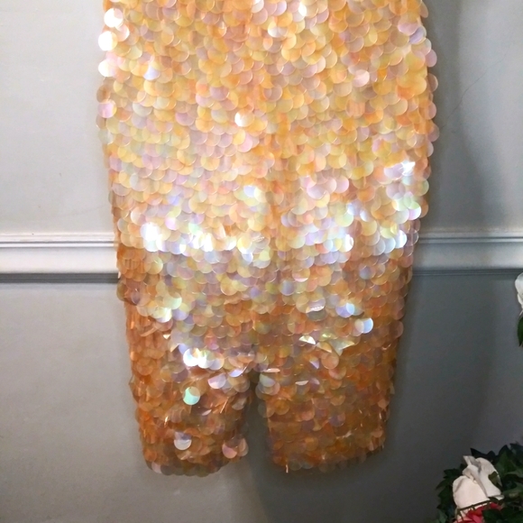 Vintage 80's Black Tie Oleg Cassini Peach Spangled "Mermaid" Cocktail Dress - Picture 9 of 13